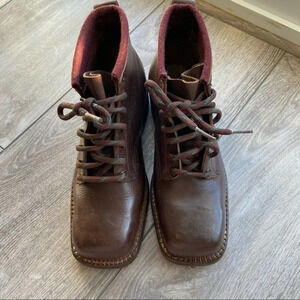 Antique Vintage Square Toe Leather  Ski Boots